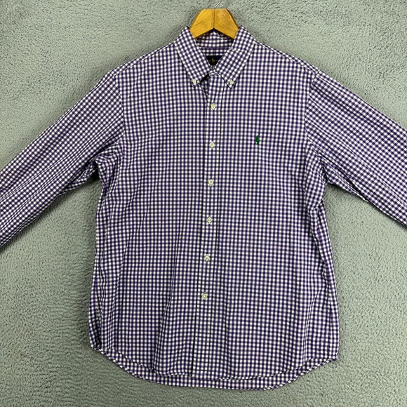 Ralph Lauren Adult Mens Button Down Shirt Large Purple White Gingham Check Pony - Picture 2 of 10